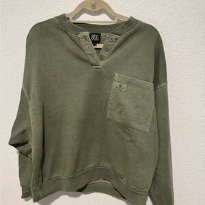 BDG Olive Green Crewneck Henley Sweatshirt with Chest Pocket
